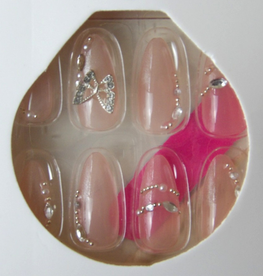 2 Pack – Almond Shaped Press on Nails – Pink & Pale Pink with Diamante NIB