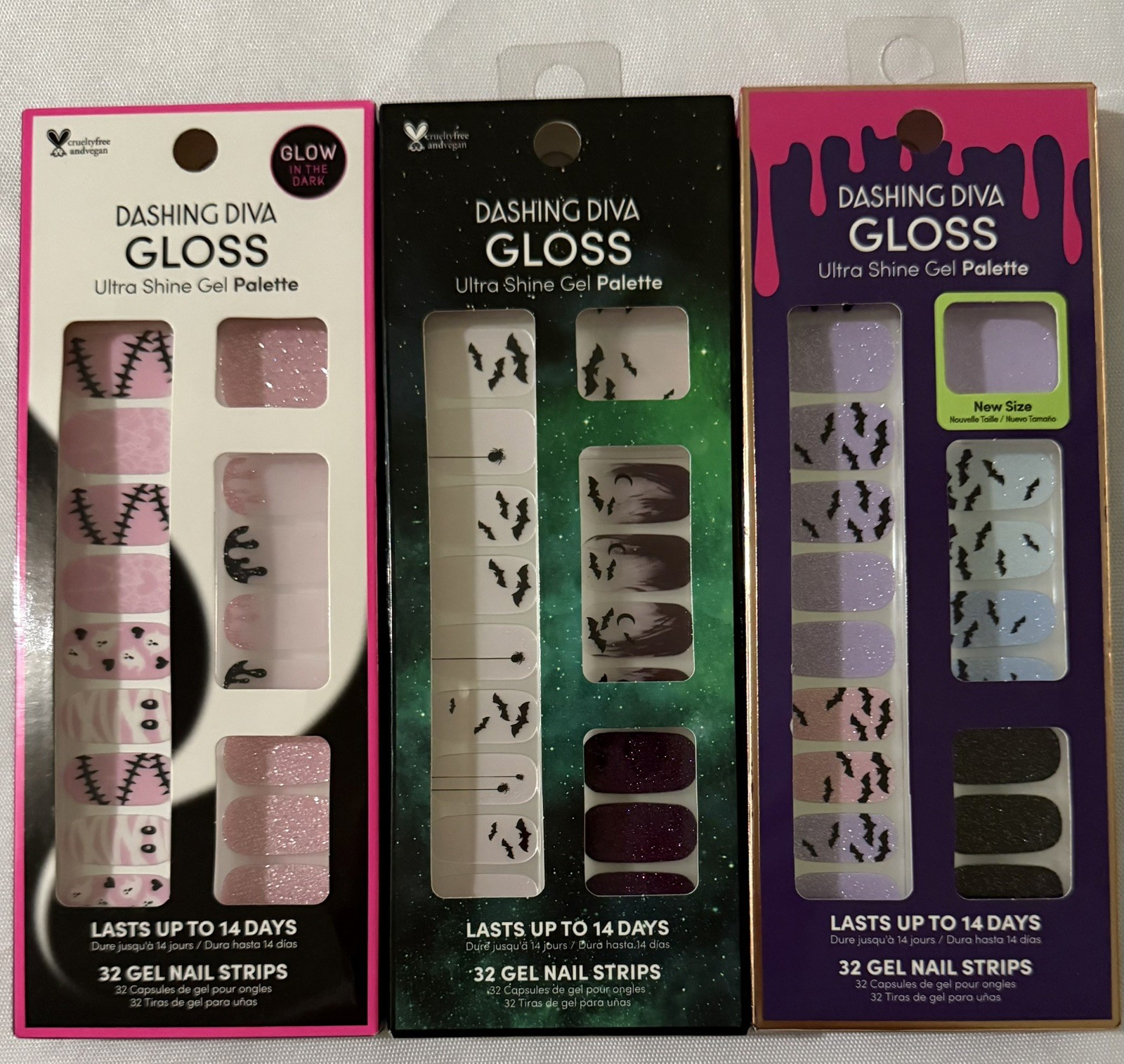 Lot of 3 Dashing Diva Gloss Ultra Shine Gel Nail Strip Palettes Halloween Design