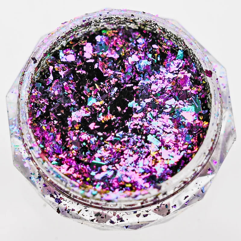 1 Jar AURORA Chrome Nail Art Flakes Multi Chrome Chameleon Peacock Galaxy Chrome