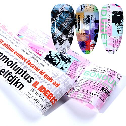 Newspaper Nail Foil Transfer Stickers English Letter Designs Nail Newparpe