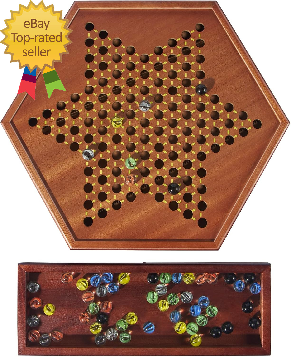 Chinese Checkers 15″ Large Upgraded Version Wooden Game Board 16Mm 60 Colorful