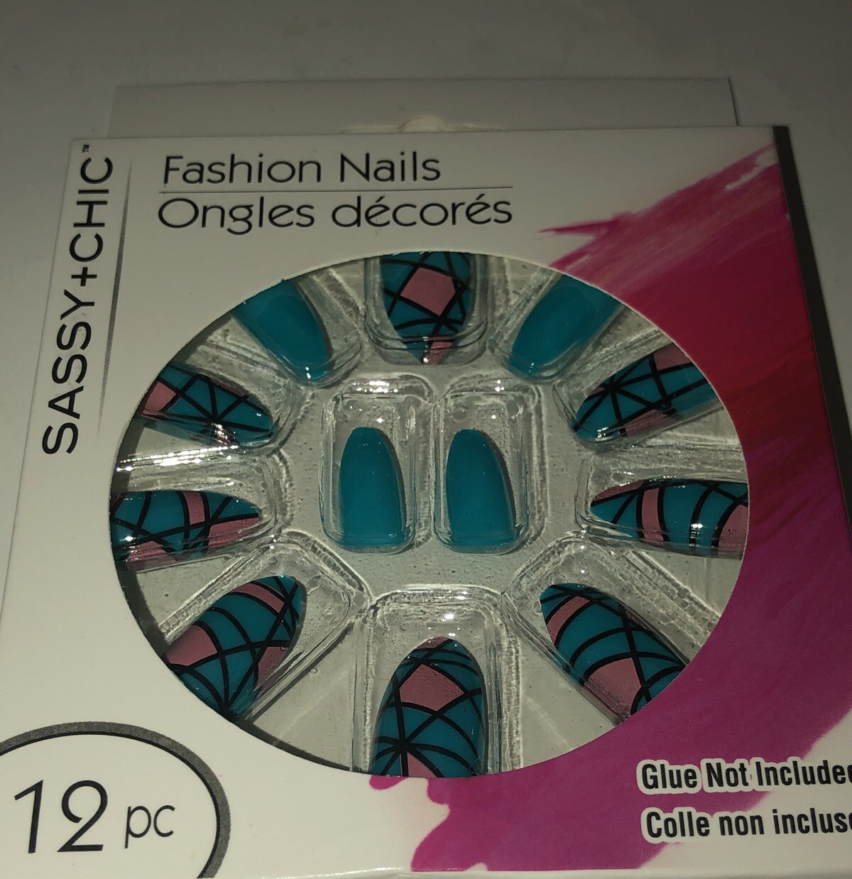NEW Sassy+Chic Fashion Nails Blue And Pink-1pk of 12pc-Glue Not Included SHIPN24