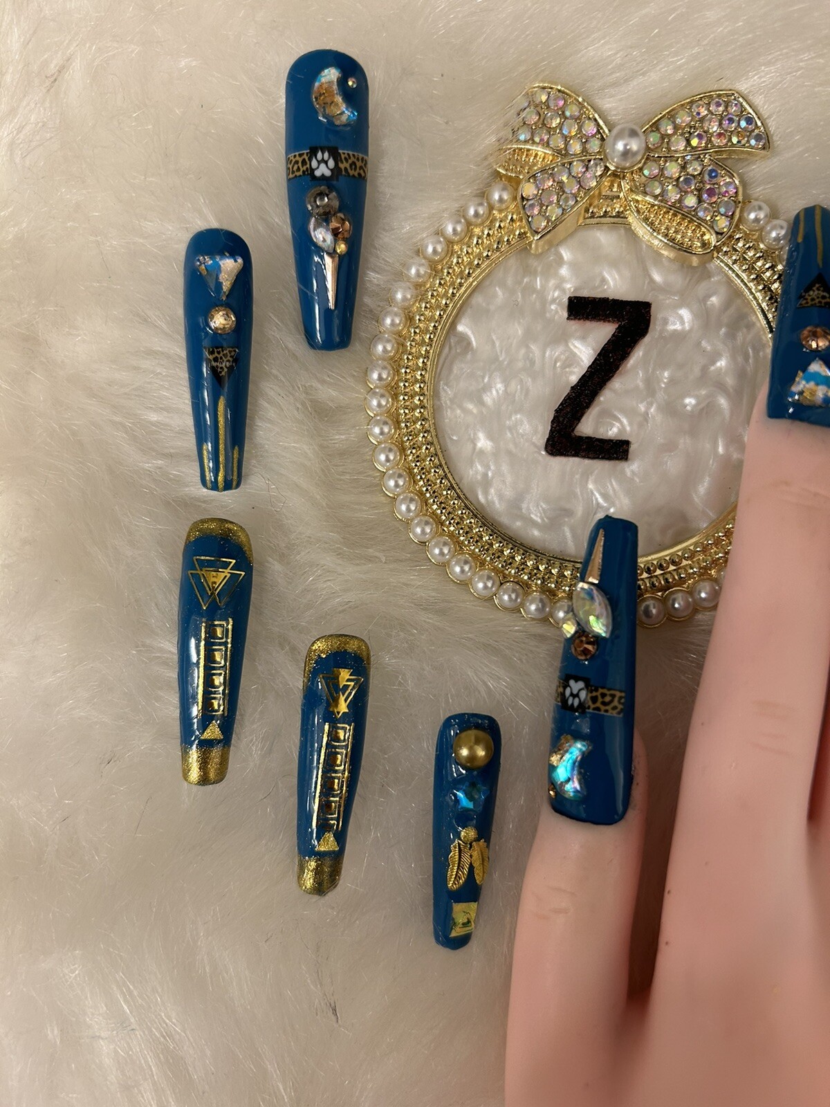 Z NAILZ! Gorgeous Set of Handmade Egyptian 3XL Coffin Turquoise Press On Nails