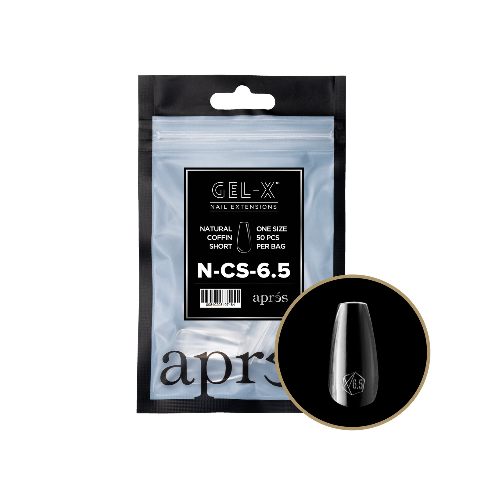 Apres Gel-X Refill Tips Natural Coffin Short – Size 6.5, 50 pcs.