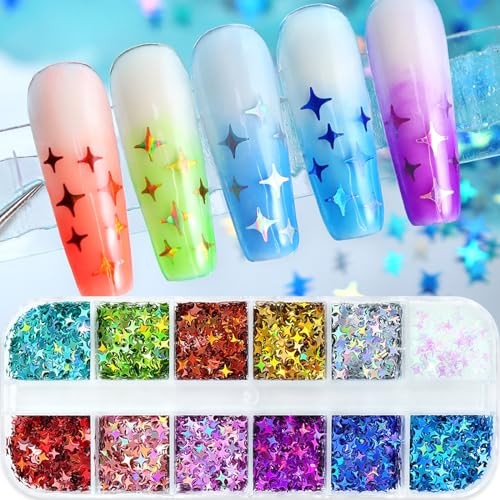 4 Boxes Holographic Nail Glitter Mixed Butterfly Heart Star Sequins Style L