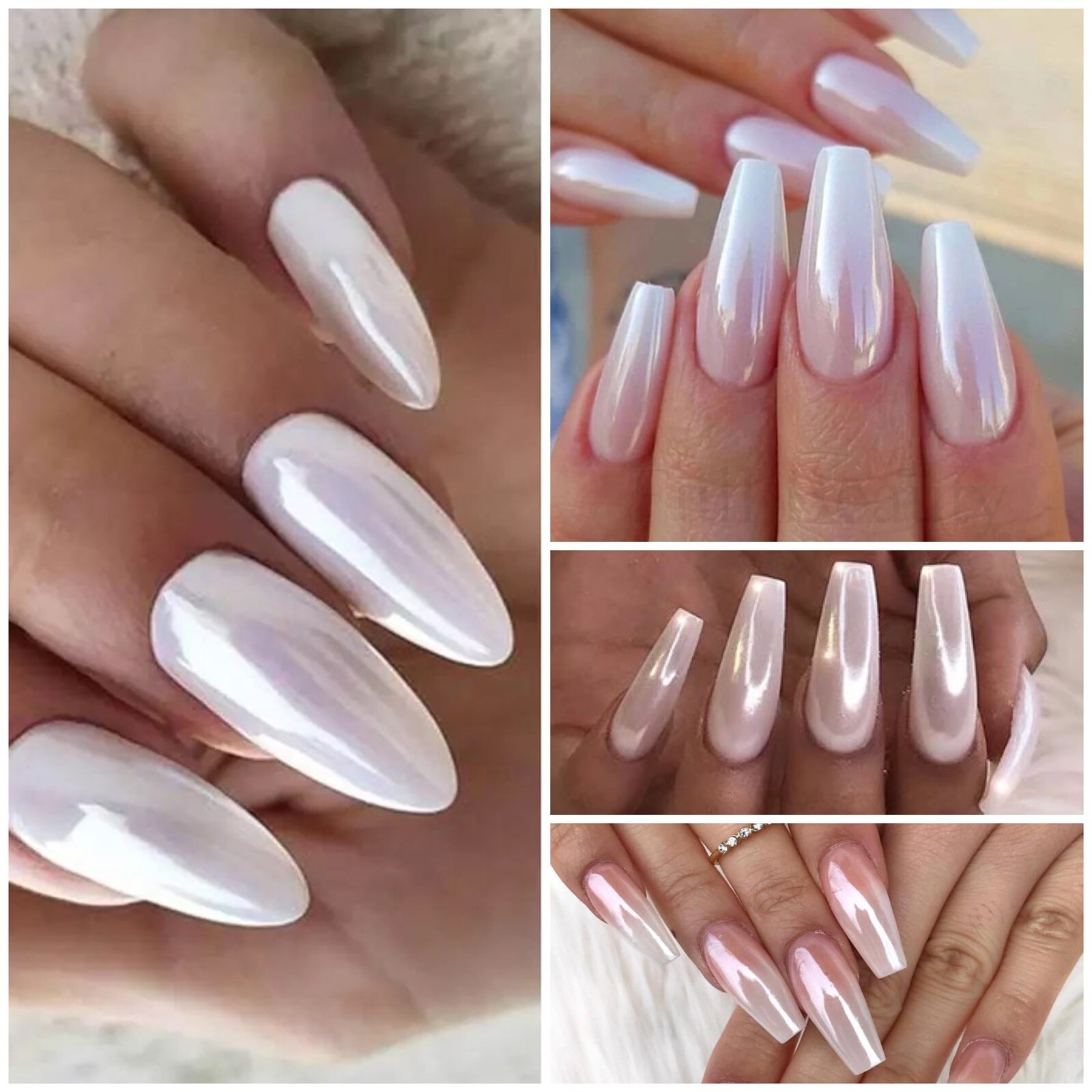 White Nail Chrome Powder Pigment Nails Crystal Shiny Mirror Dust Glazed Donut UK