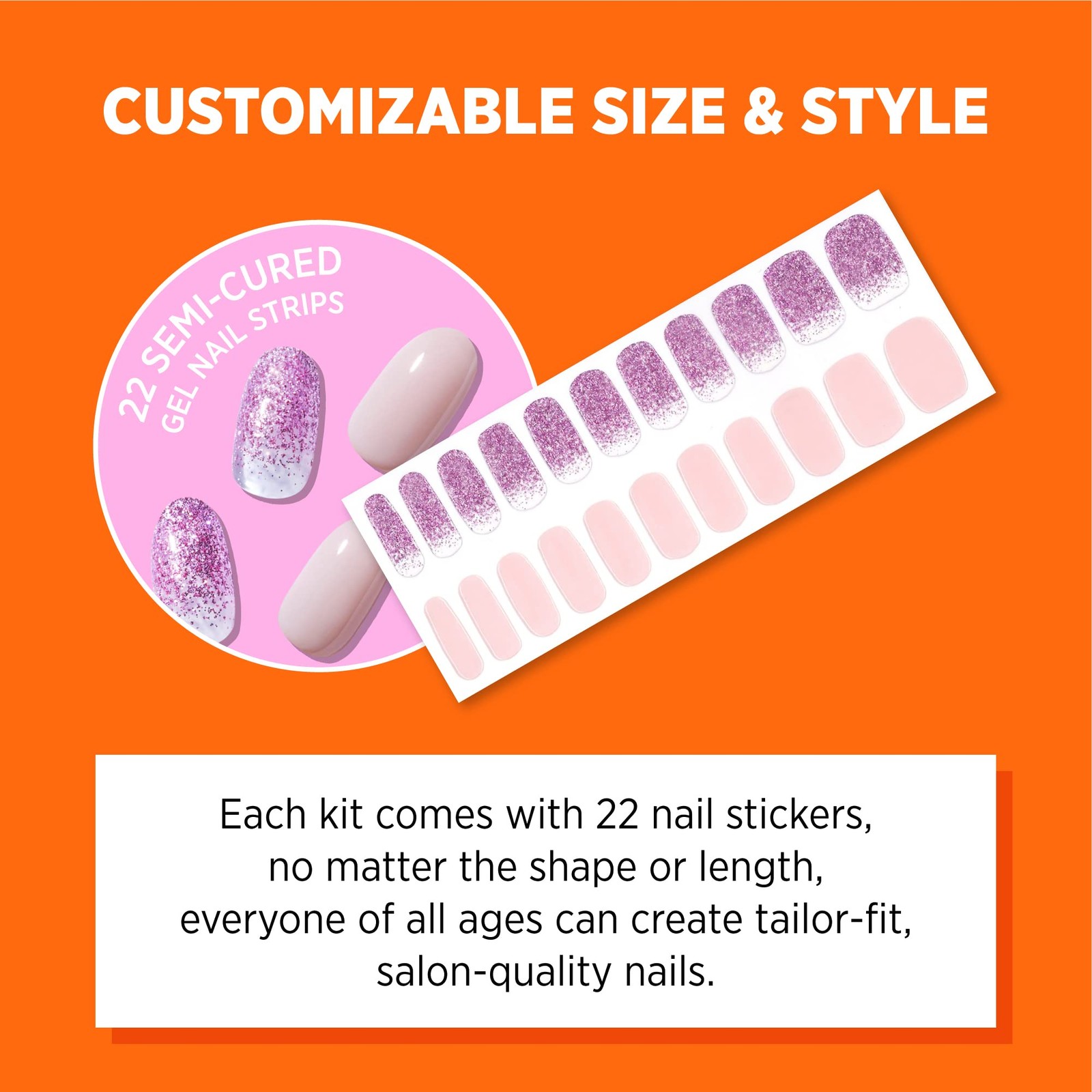 Hip Chic Nailed It Semi Cured Gel Nail Strips, Fabulous Pink