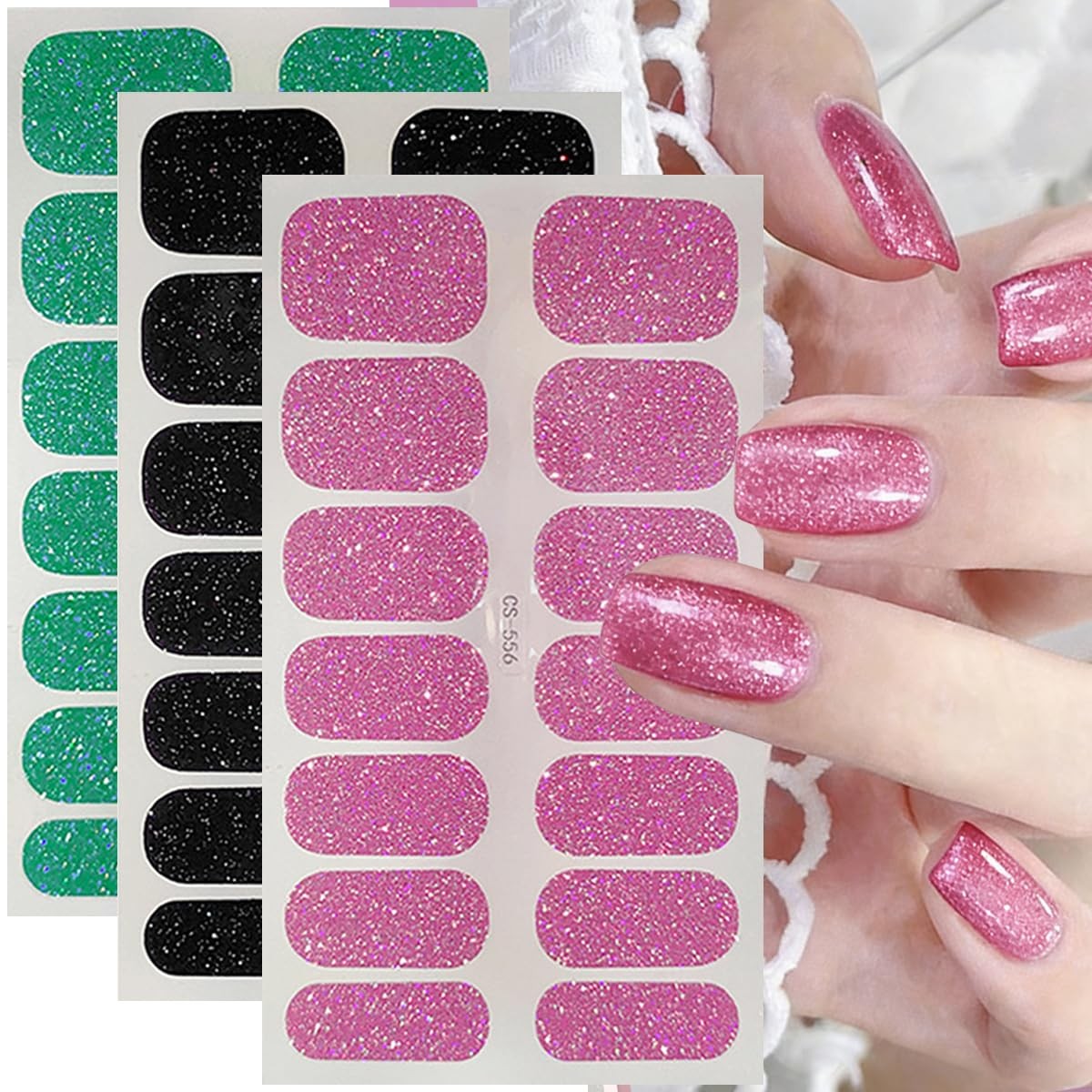 6 Sheets Solid Color Gel Nail Strips Nail Wraps Glitter Solid Color Gel Nail …