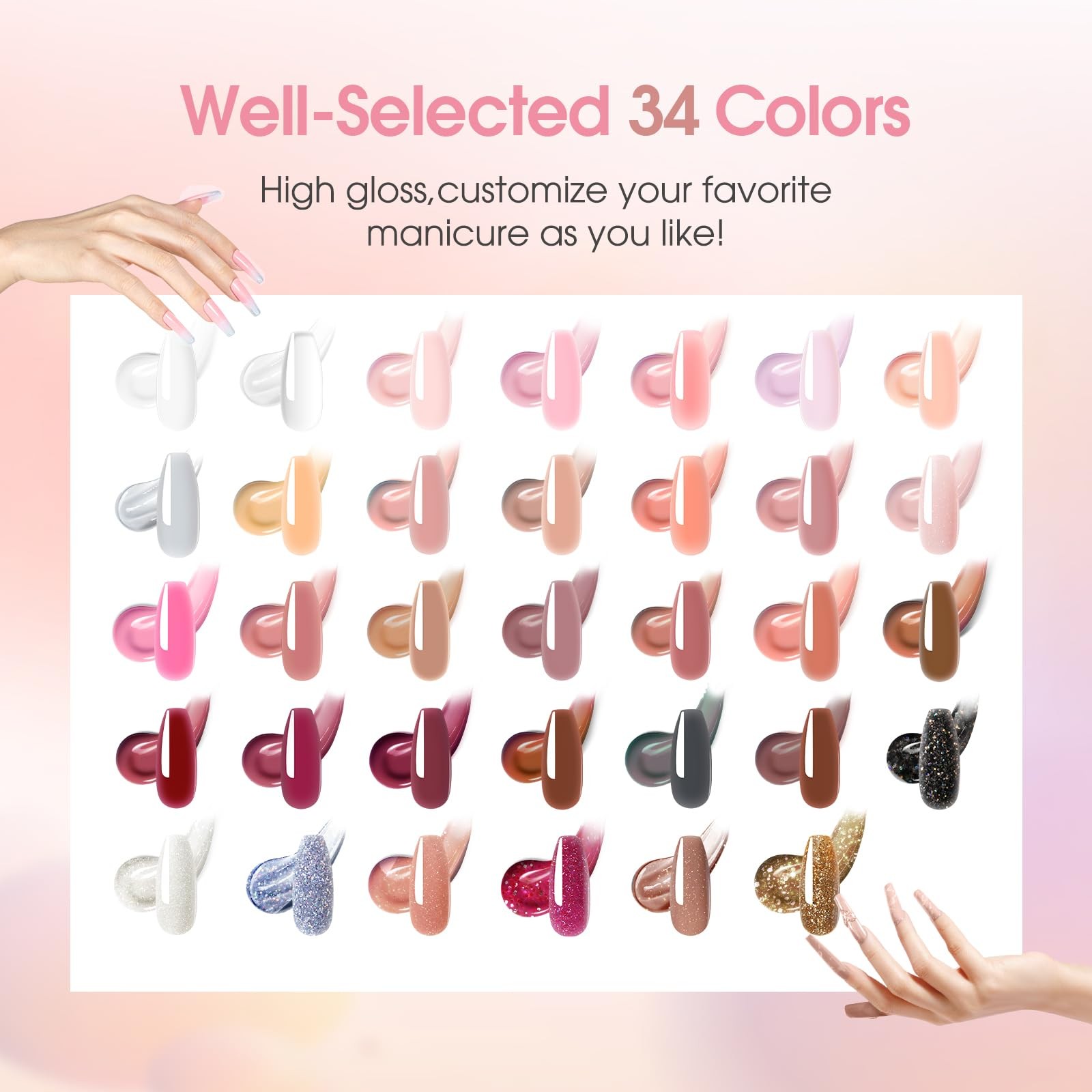 ROSALIND Poly Nail Gel Kit -34 Colors + White Brown Accessories Clear Nude Po…
