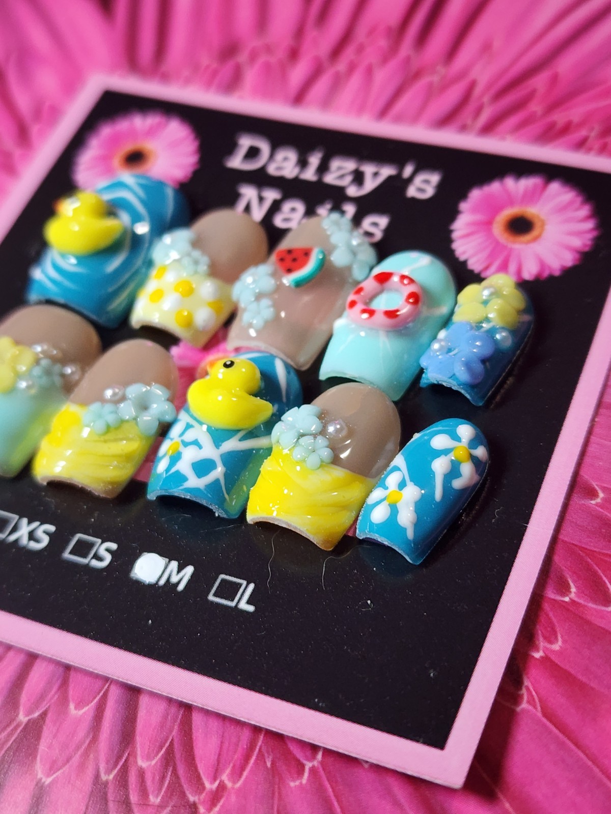 Medium Size Blue 3D Yellow Duck Summer Set Handmade Square 2.0 Cm Length