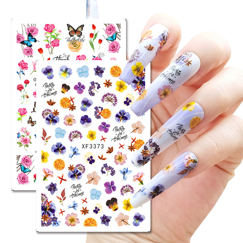 3D Nail Art Sticker Tropical Leaf Daisy Trefoil Abstract Decal Manicure DIY NS36