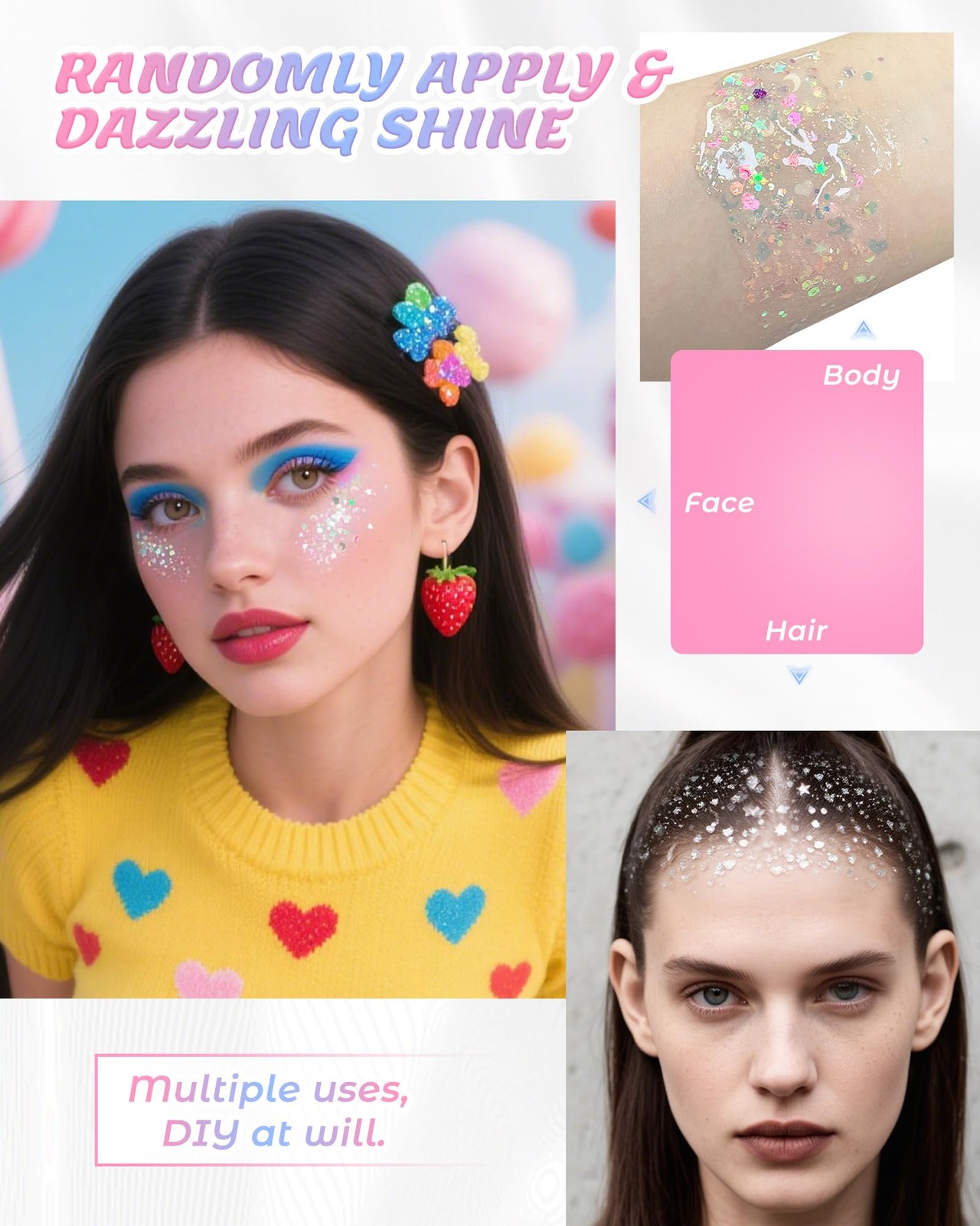 SUMEITANG 6PCS Clear White Body Glitter Gel Holographic Chunky Sequins Sparkly