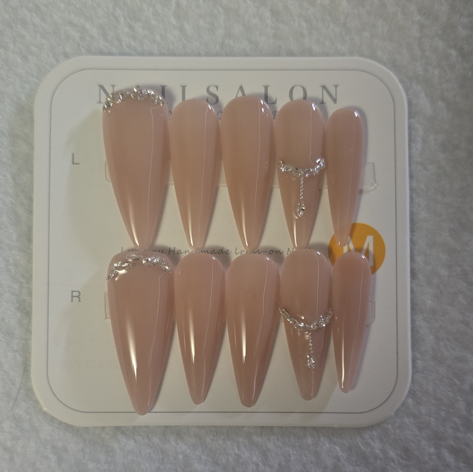 Nail Salon Beige Coffin Long Full Cover Artificial Nails, Glitter Effect, #10