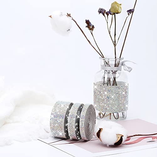 3 Rolls 6.6 Yards Self-Adhesive Crystal Rhinestone Diamond Ribbon – Colorful