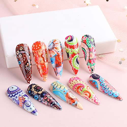 Holographic Nail Foil Transfer Stickers Decals, Colorful Nail Polish Bohemian