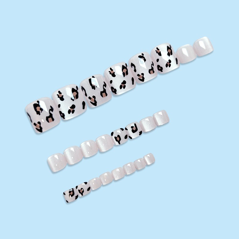 48pcs-Classic Leopard Press on Toenails, Short Square for Summer & Casual Wear