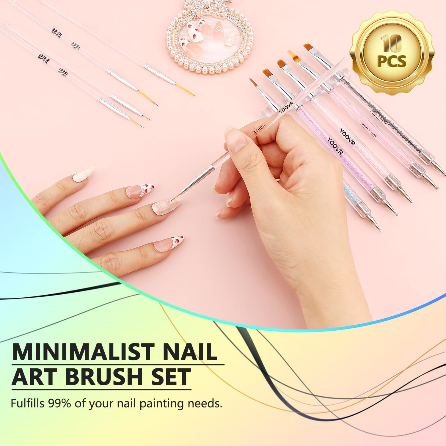 YOOVR Nail Art Brushes and Dotting Tools, 10pcs Nail Art Design Tool Set, Nail