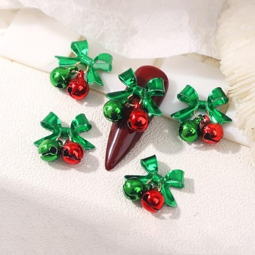12Pcs Christmas Nail Art Charms Bow Bell Nail Rhinestones 3D Jingling Bell