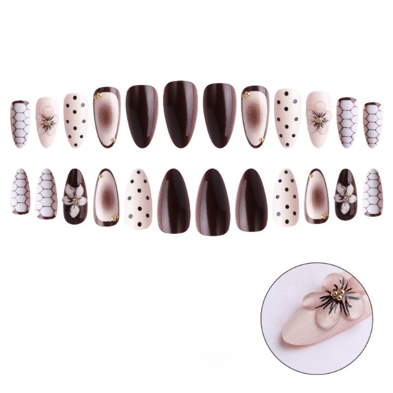 48 Pieces of Grey and White Mixed Element Fake Nails – Removable Fake Nail Art
