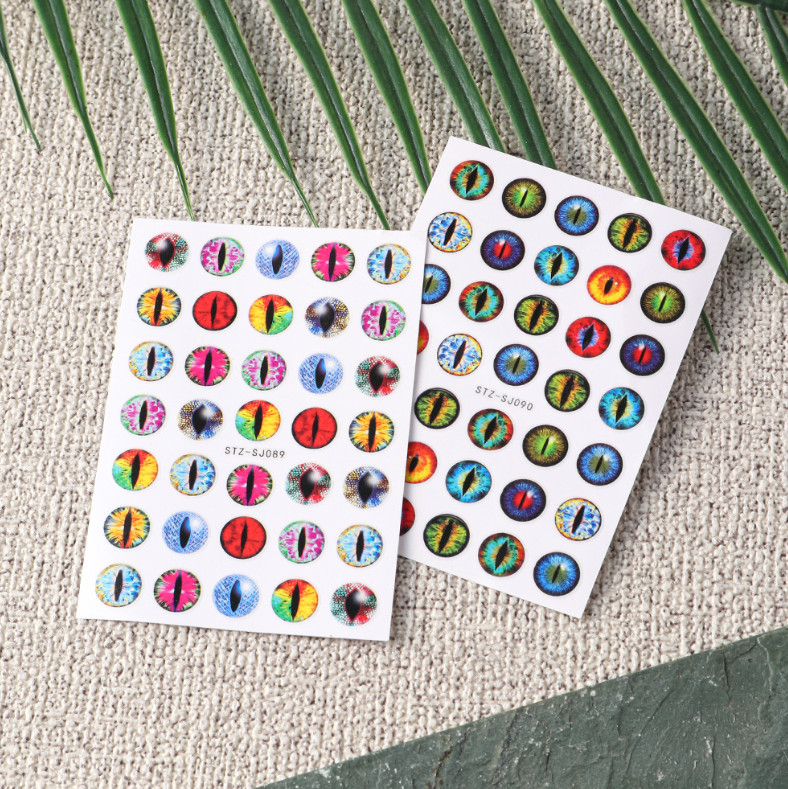2pcs Dinosaur Eye Nail Stickers 3D Dragon Cat Eyes Nail Art Decals SJ89-90 NH7