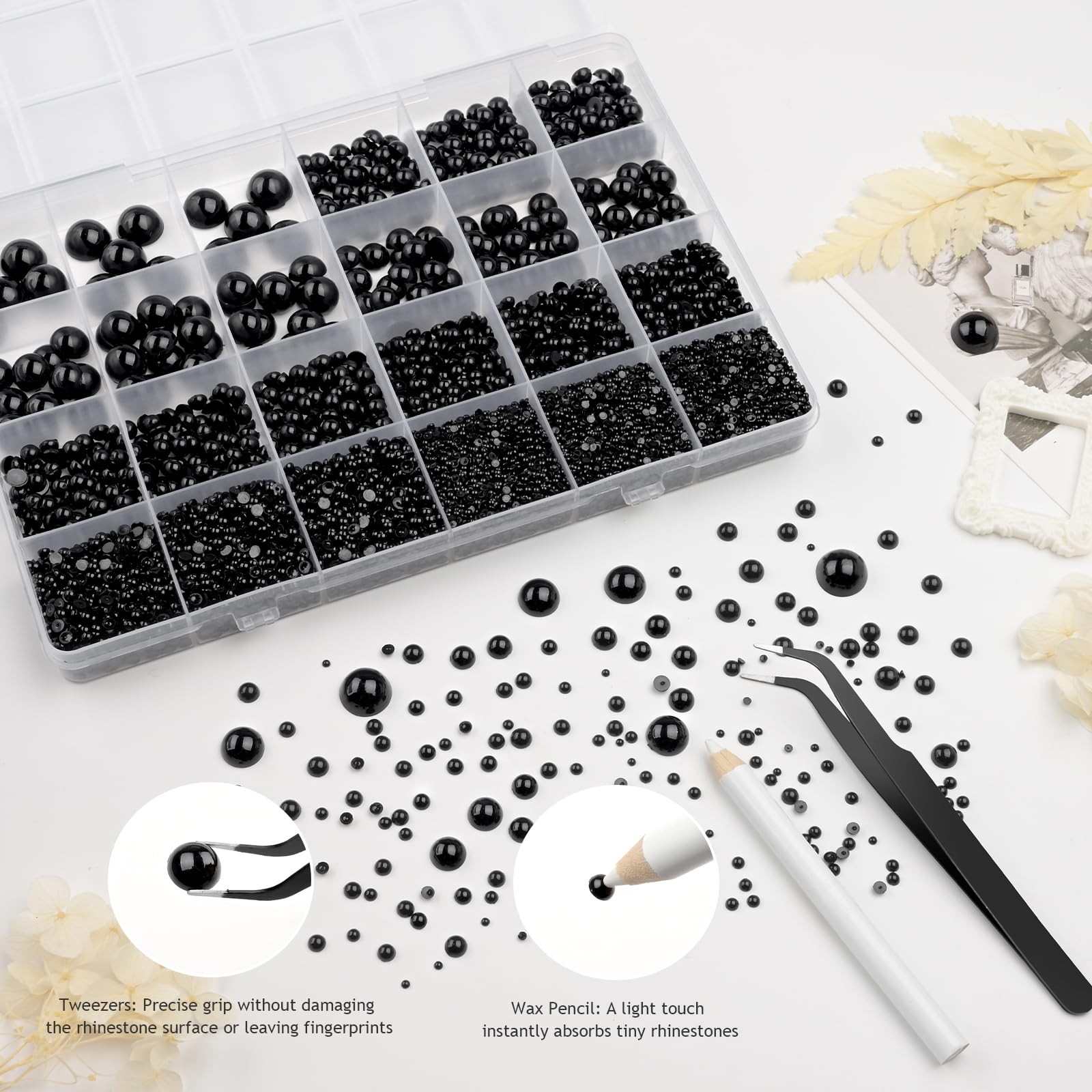13000 PcsBlack Flatback Pearls 2/3/4/5/6/8/10mm Half Round Pearls