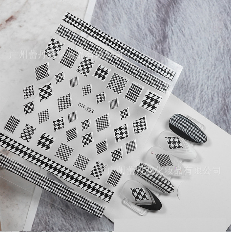 Nail art 3D stickers Adhesive Decals White Black Square Rectangle Line DIY NH12