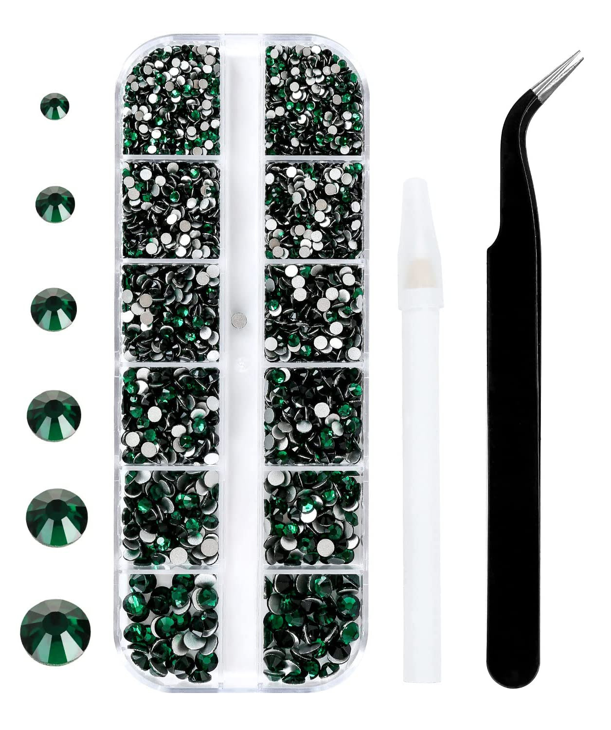 3792 Pcs Green Crystal Flatback Rhinestones Set for Nail, Art, Crafts, Makeup, T
