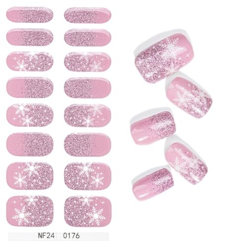 Christmas Semi Cured Gel Nail Strips, 16 Pcs Winter Christmas Gel Nail Stripe 9