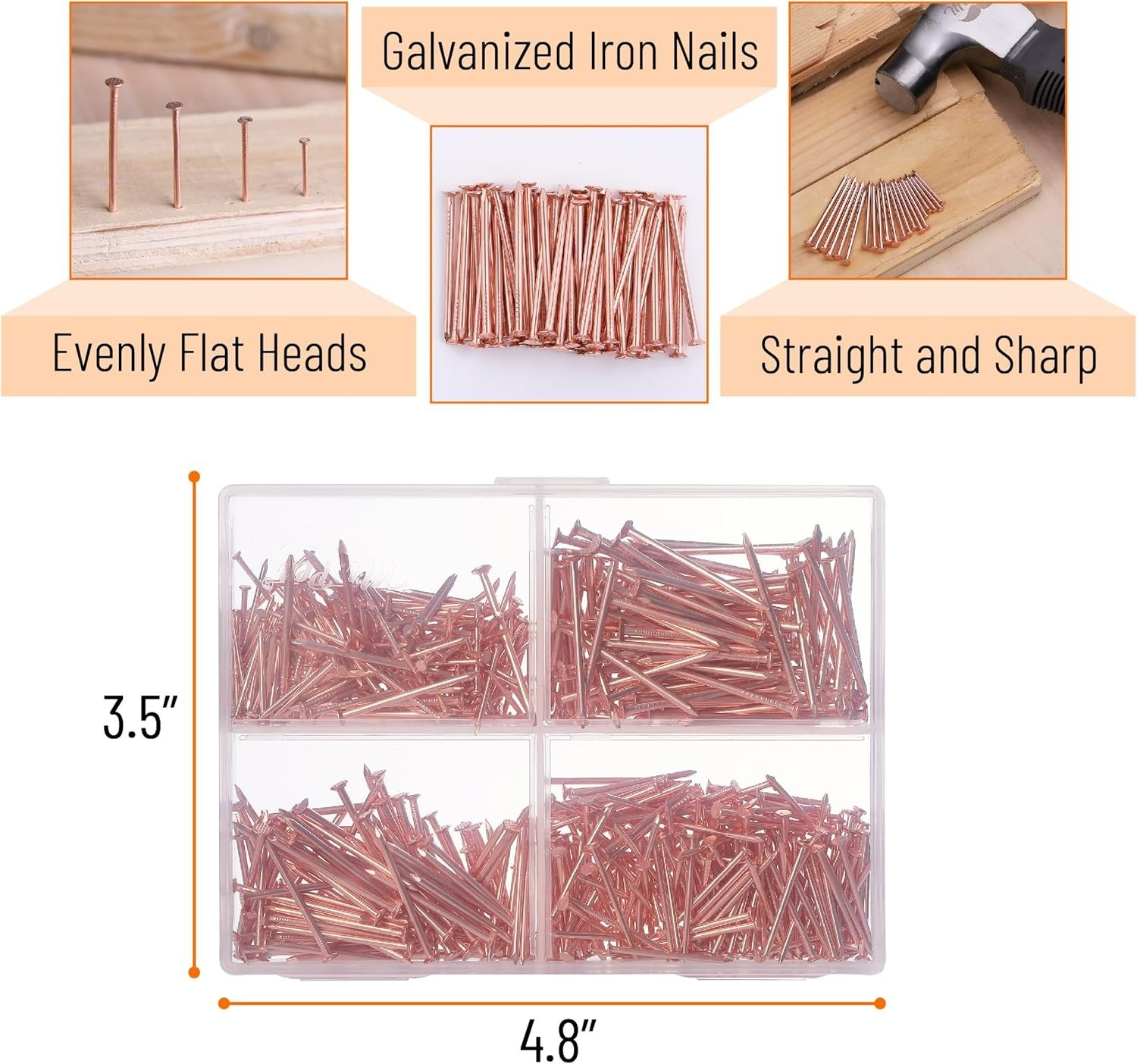 Versatile 600-Pc Nail Kit in Rose Gold – Ideal for DIY & Woodworking Projects
