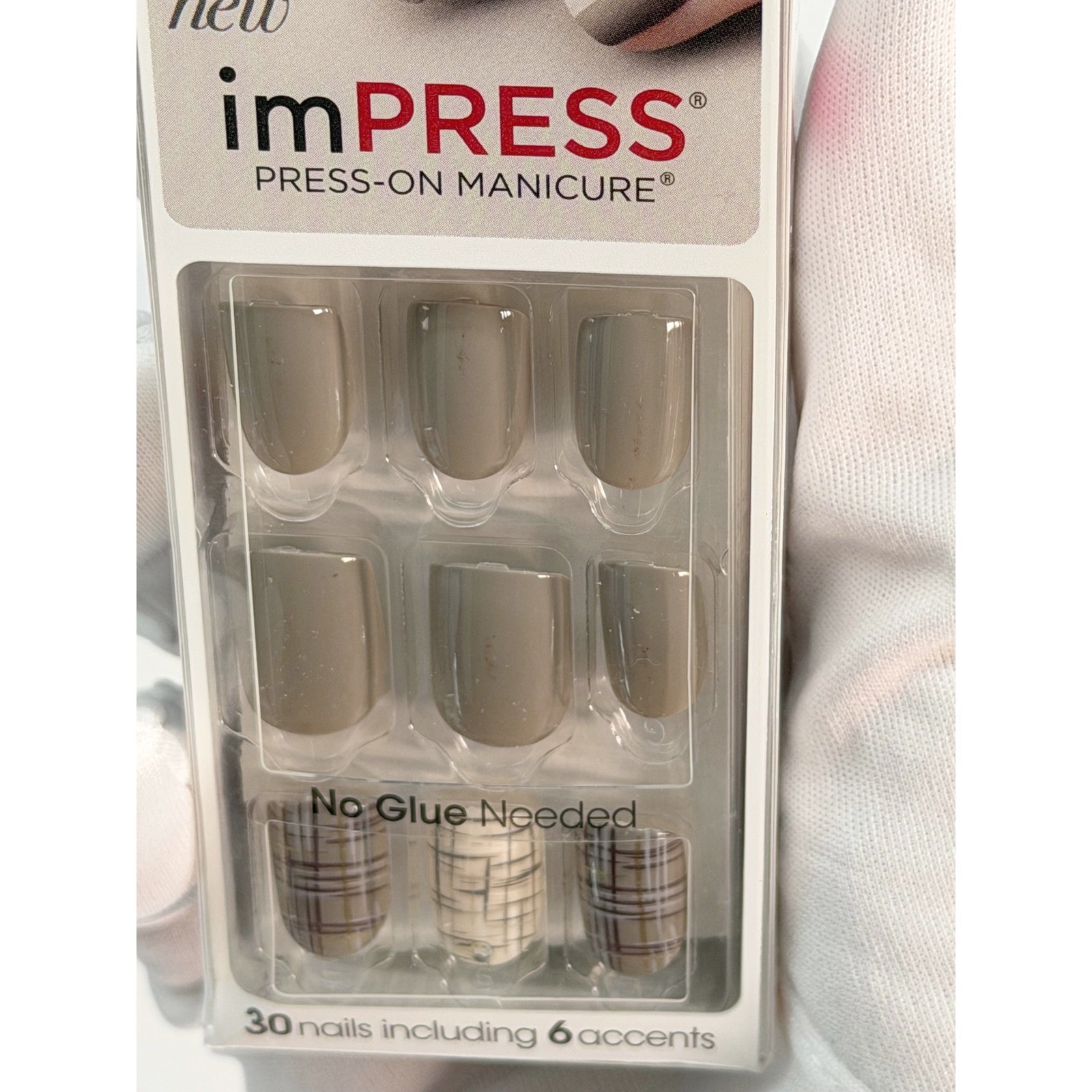 imPRESS Press-On Manicure Rainbow Taupe Plaid 30 Nails New Neutral Chic 94-35