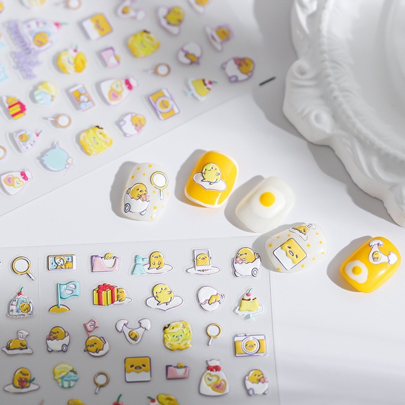 Lazy Egg Nail Stickers – 3D Cartoon Food Design for Cute Manicures (46)