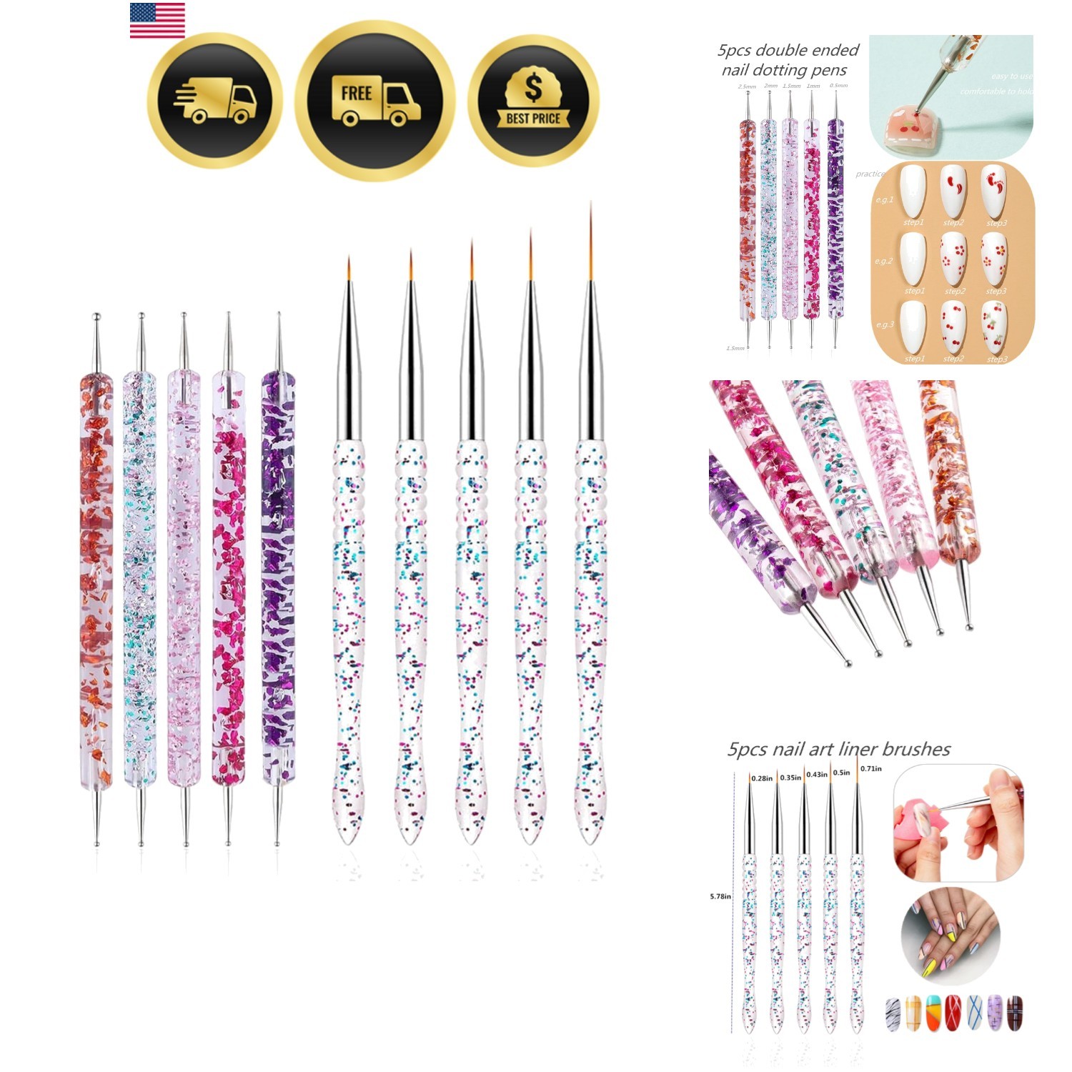 Nail Dotting Tools 10 Pcs Kit – 5 pcs Double-end Nail Dotting tools and 5 Pcs…
