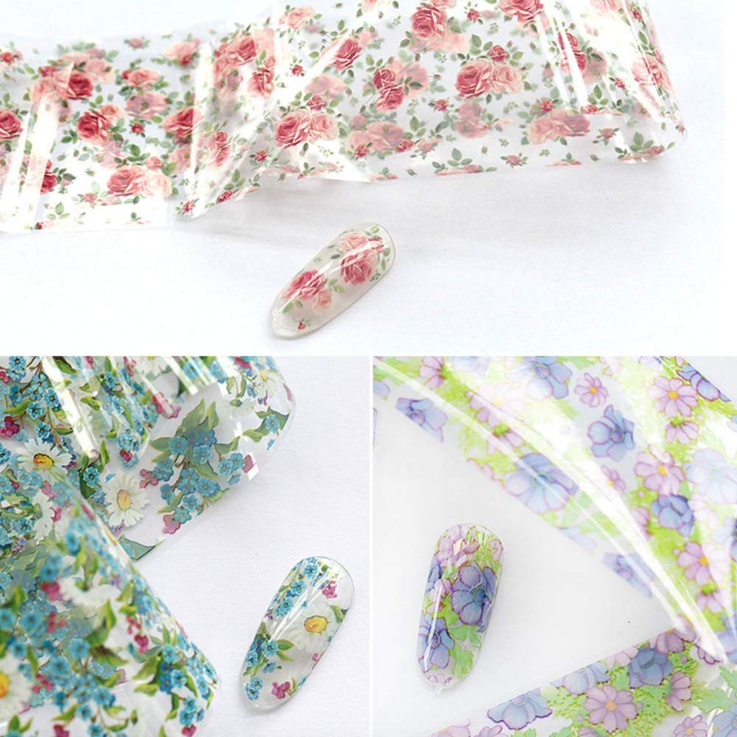 WOKOTO 10 Rolls Nail Art Foil Transfer Stickers Tips Flower Design Nail Wraps…