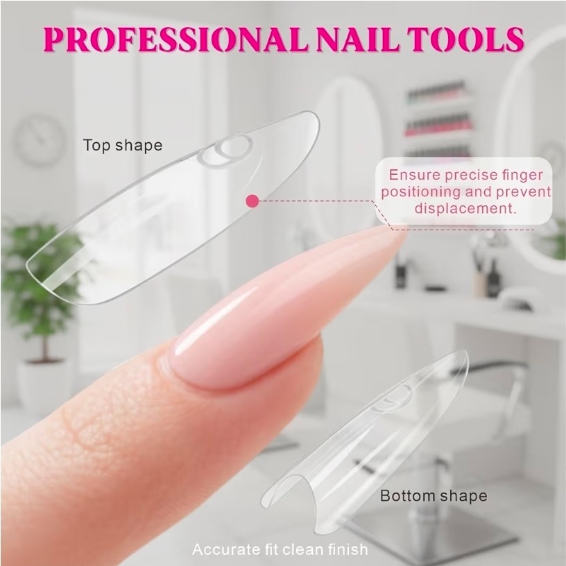 Qtaikong 480PCS Nail Forms Kit Long Almond Square Clear Quick Extension Molds