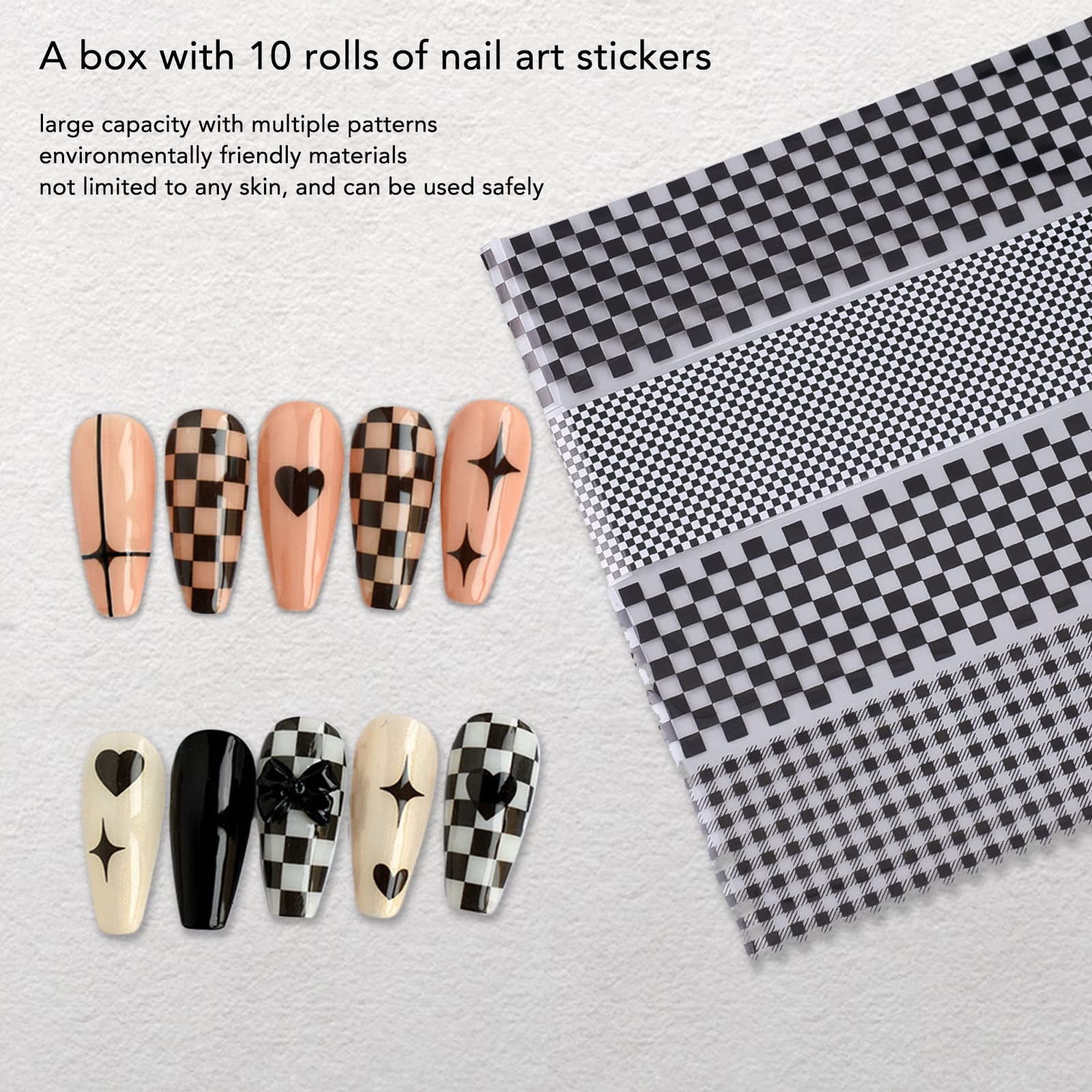 1 Box Nail Foil Transfer Stickers Decals, Print Black White Plaid Nail Art St…
