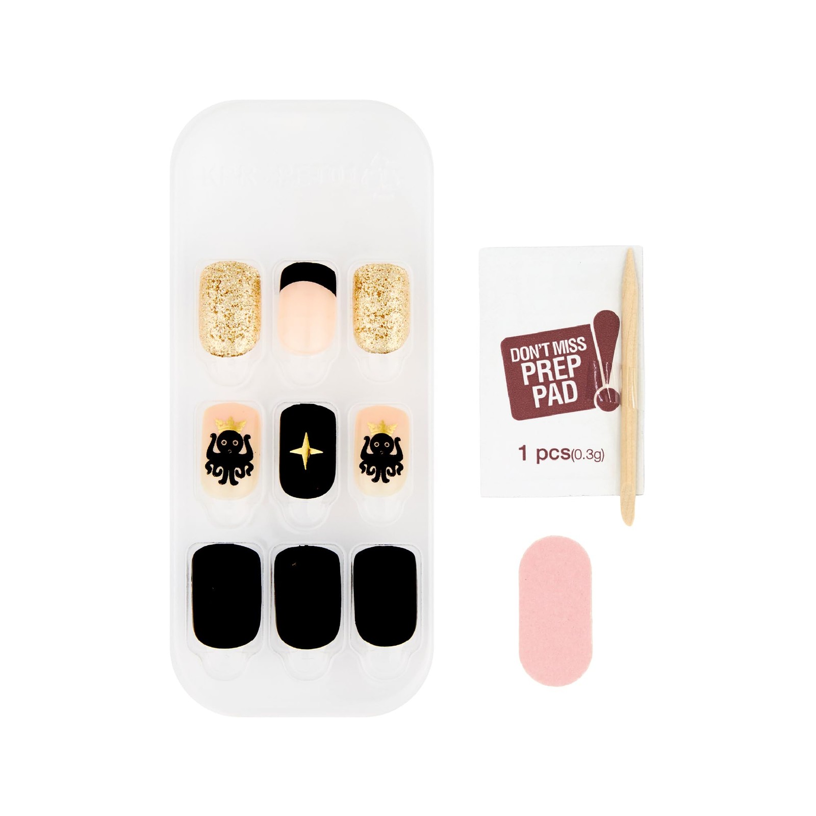 NEW YORK Press&Go Press-On Manicure Fake Nails, Gold Glitter Black French Tip…