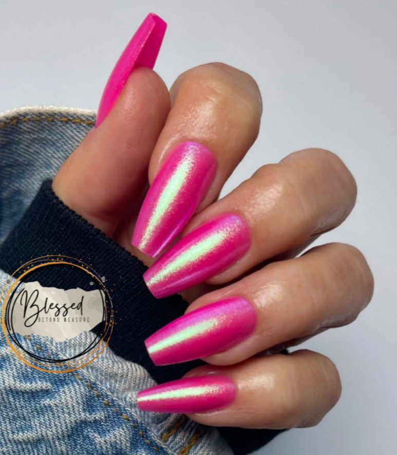 Red Aspen Press On Nails- Joker Jersey-Extra Long Coffin-Pink