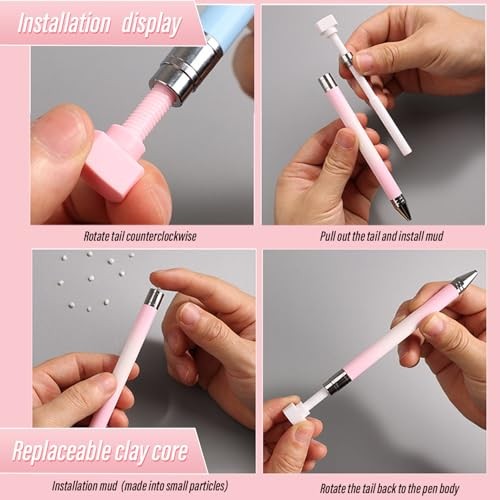 Rhinestone Picker Tool Wax Pen, 1pc Refillable Wax Pen with 6pcs Wax,