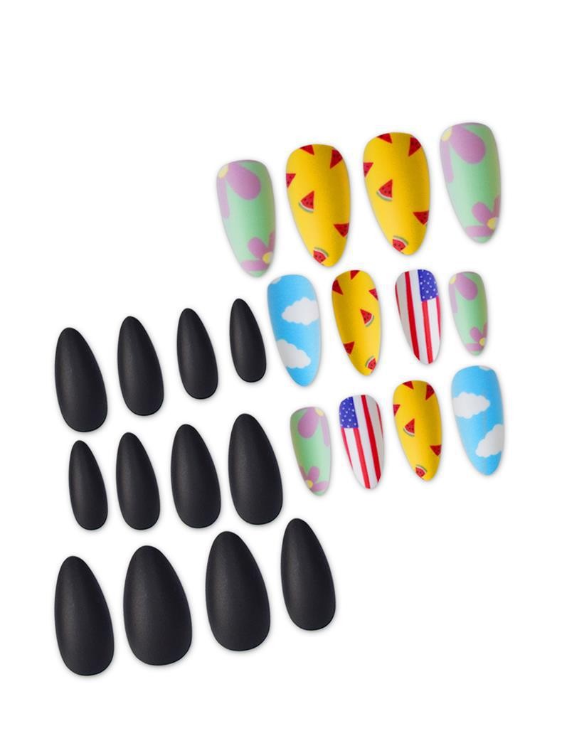 Independence Day Flag Cloud Almond Press On Nails Wholesale