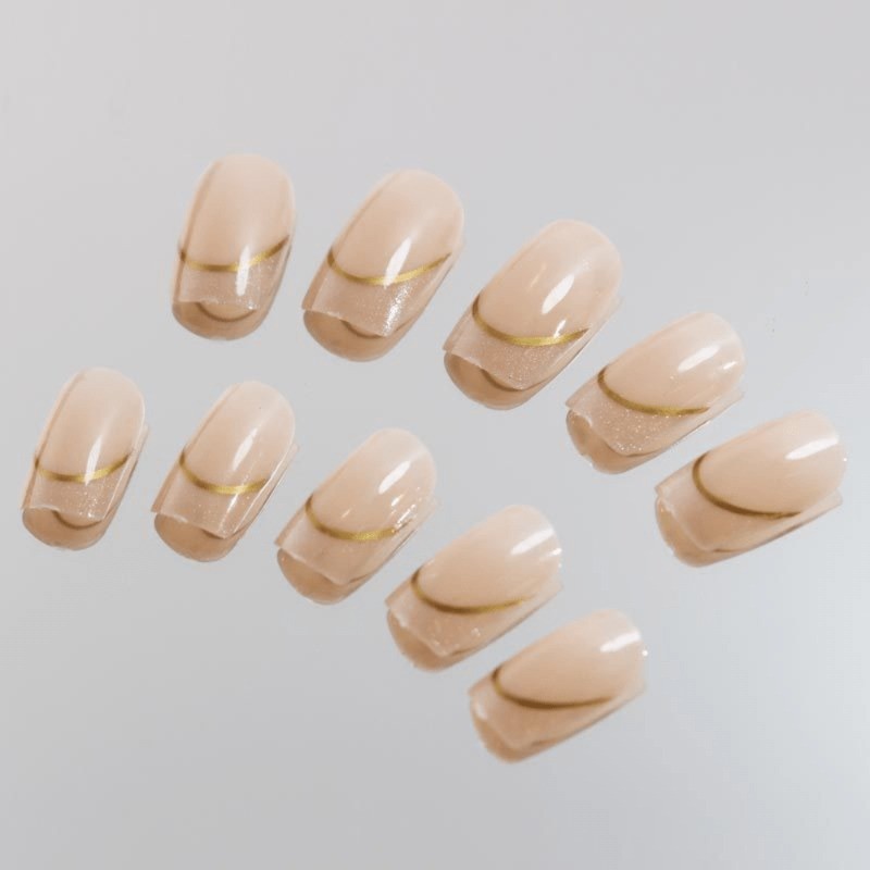 48 Pieces of Nude Pink Gold-plated Shiny Edge Fake Nails – Removable Nail Art