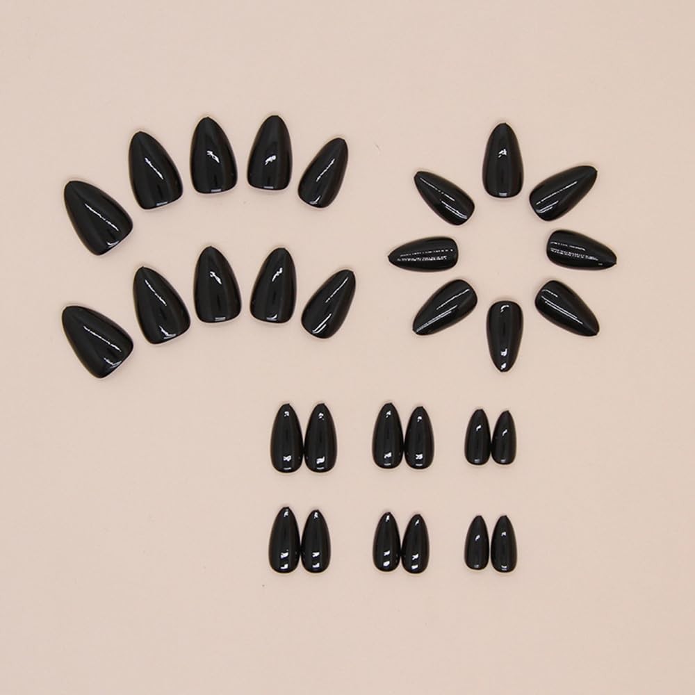 30 Pcs Black Press On Nails Short Almond – Extra Short Fake Nails Press ons A…