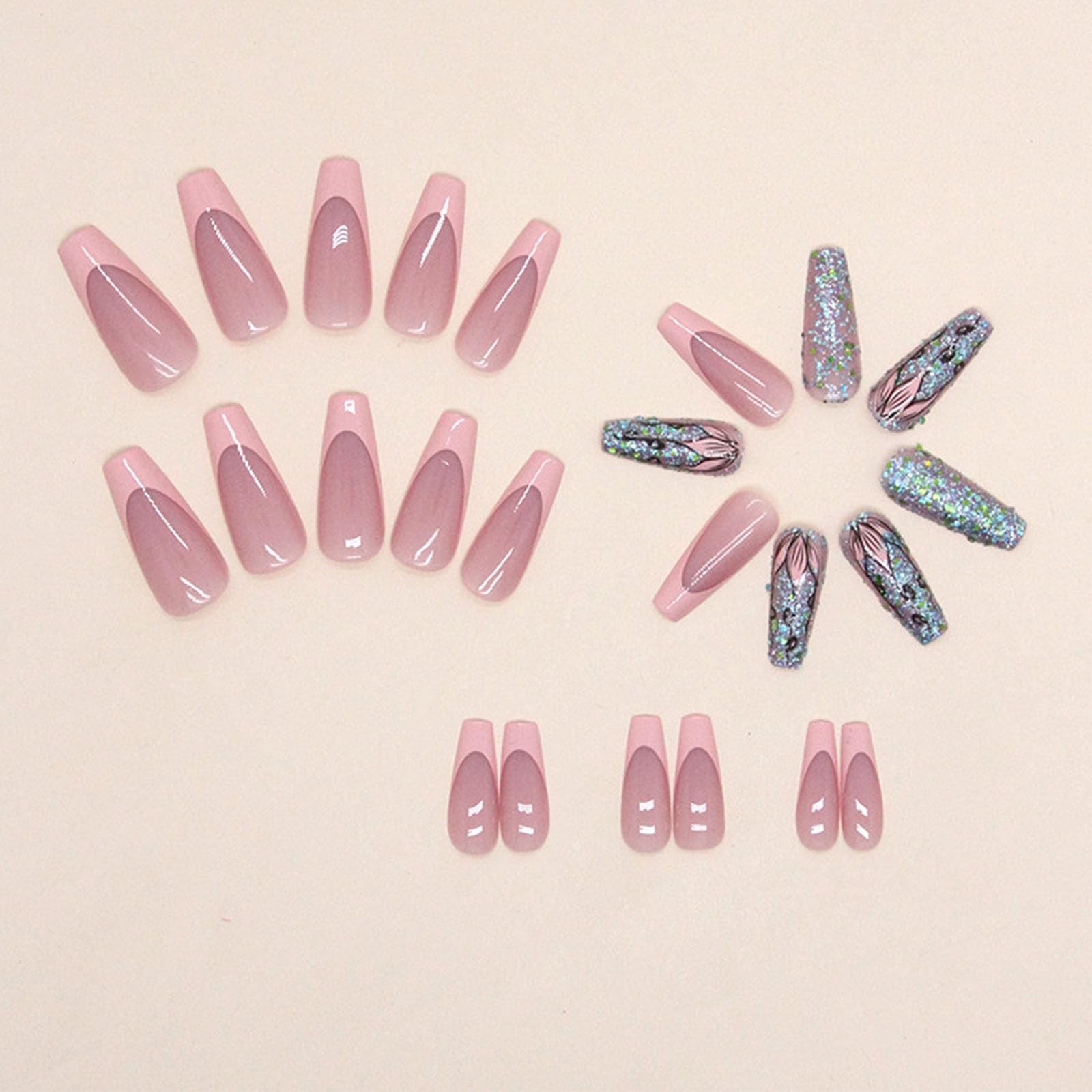 Coffin Press on Nails Medium Dark Pink French Tip Fake Nails Press ons, Full …