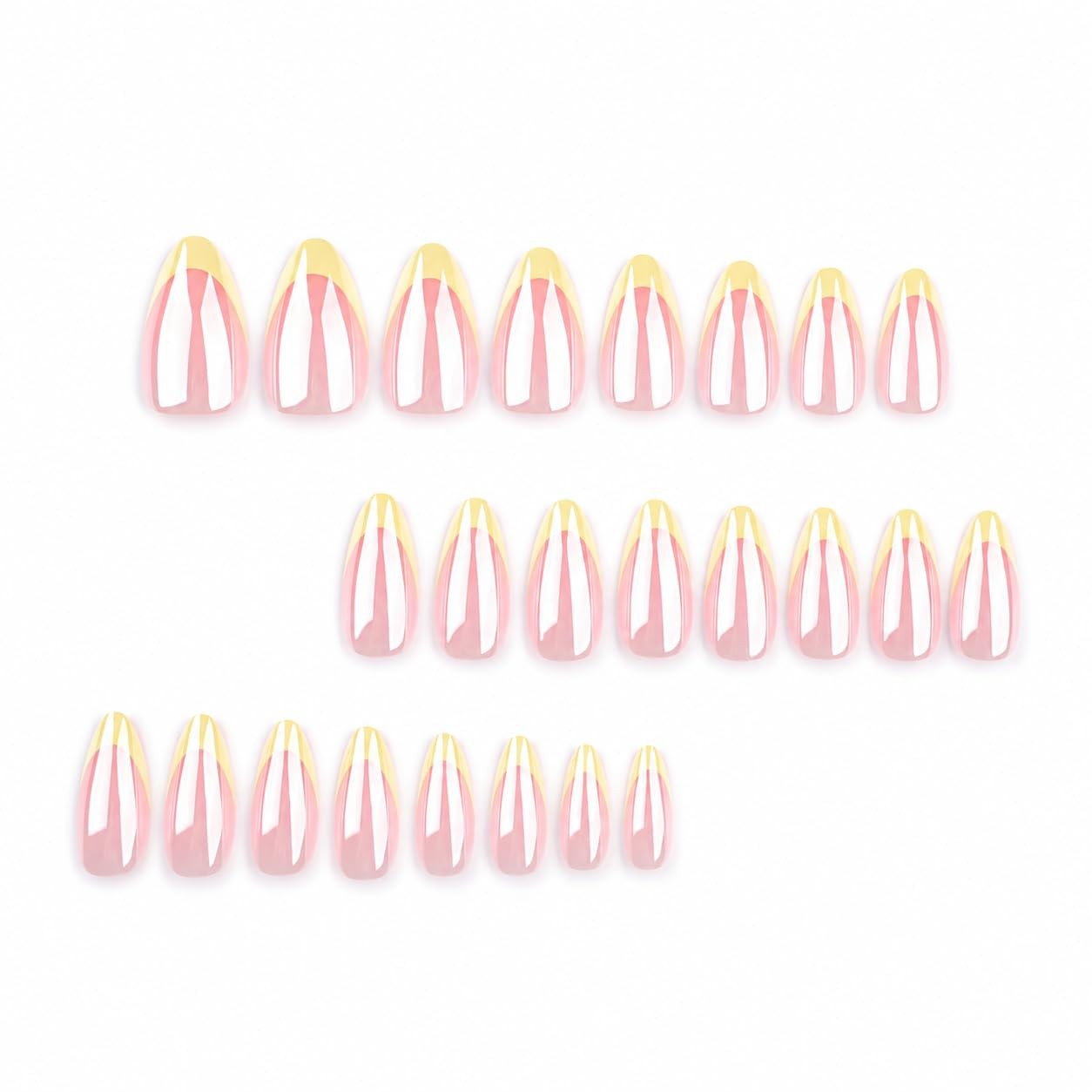 Pastel Yellow French Tip Press On Nails Almond, Glossy Pearl Chrome Fake Nail…