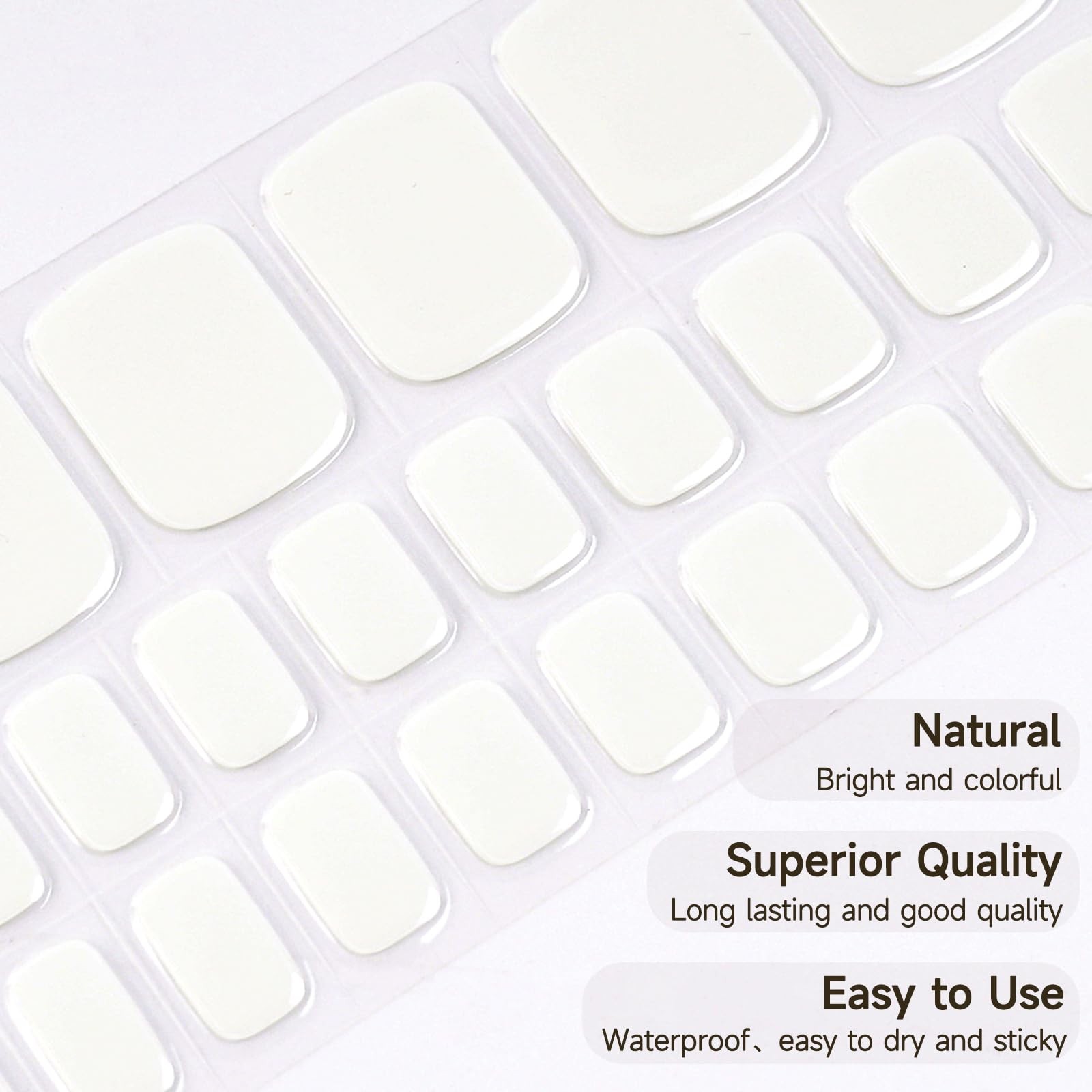 Semi Cured Gel Pedicure Strips, 32 Solid Color Gel Toenail Stickers Full Nail