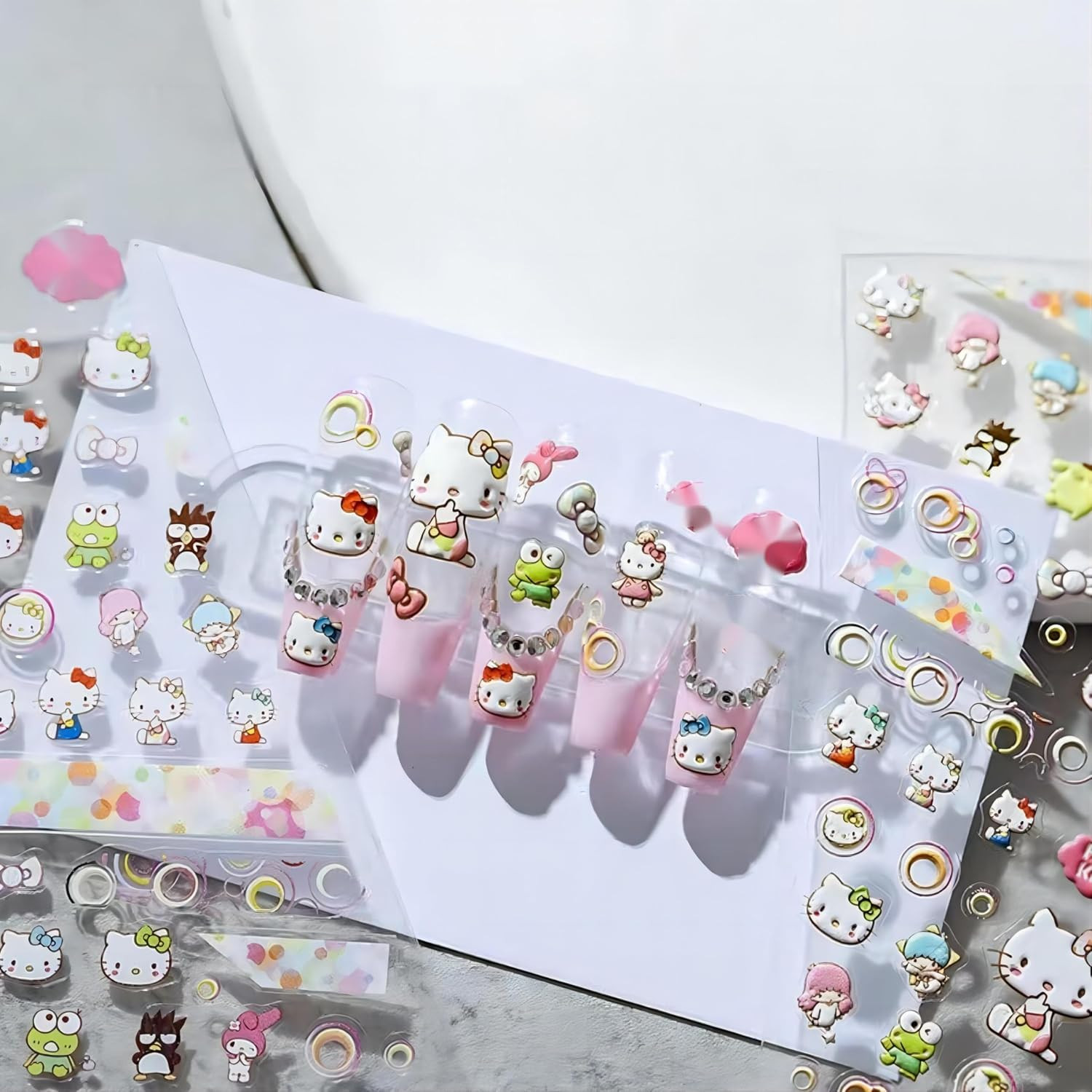 Cute Nail Stickers 5D Embossed Cartoon Bear Nail Stickers Kawaii Animal Self-Adh