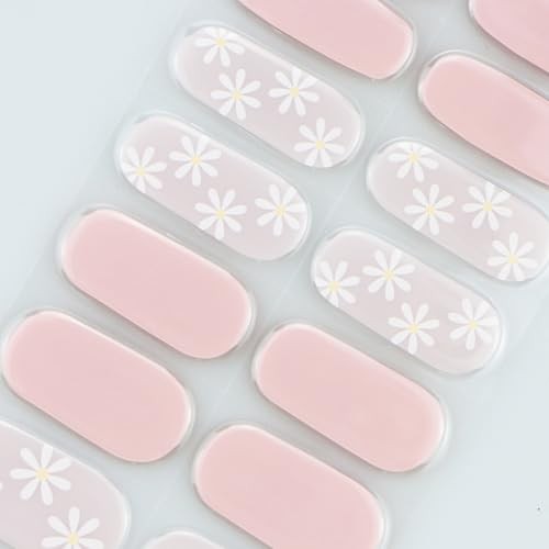 Gel Nail Stickers Flower Pink Semi Cured Gel Nail Strips Wraps UV/LED Nails