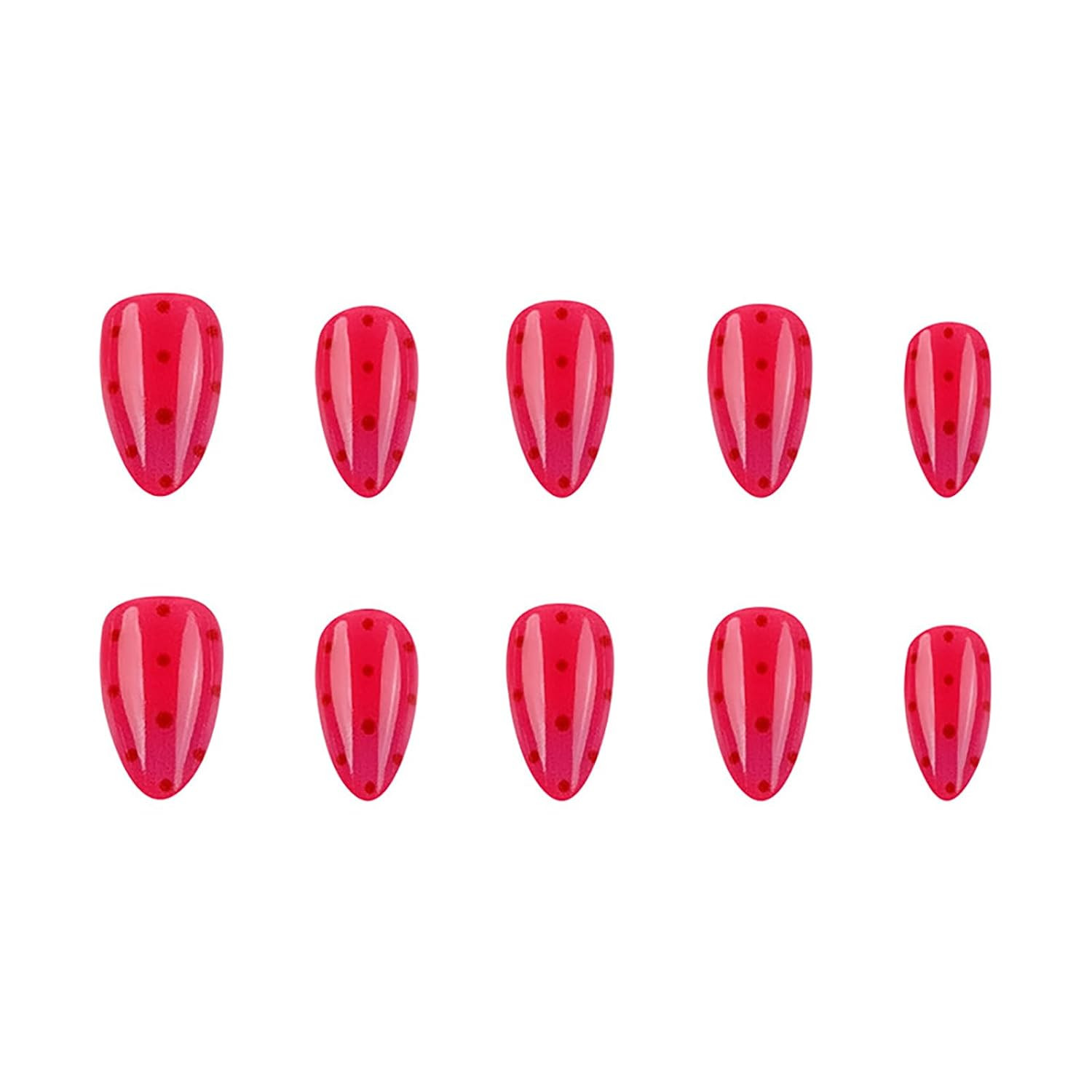 24Pcs Rose Red Press on Nails,Short Oval Fake Nails with Brown Polka Dots Design