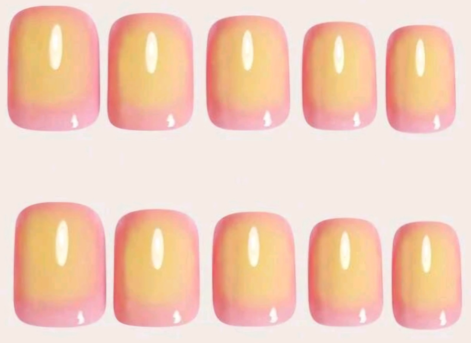 Press-On Nails Pink Yellow-Orange French Styled Ombre Short Shiny Squared Finish