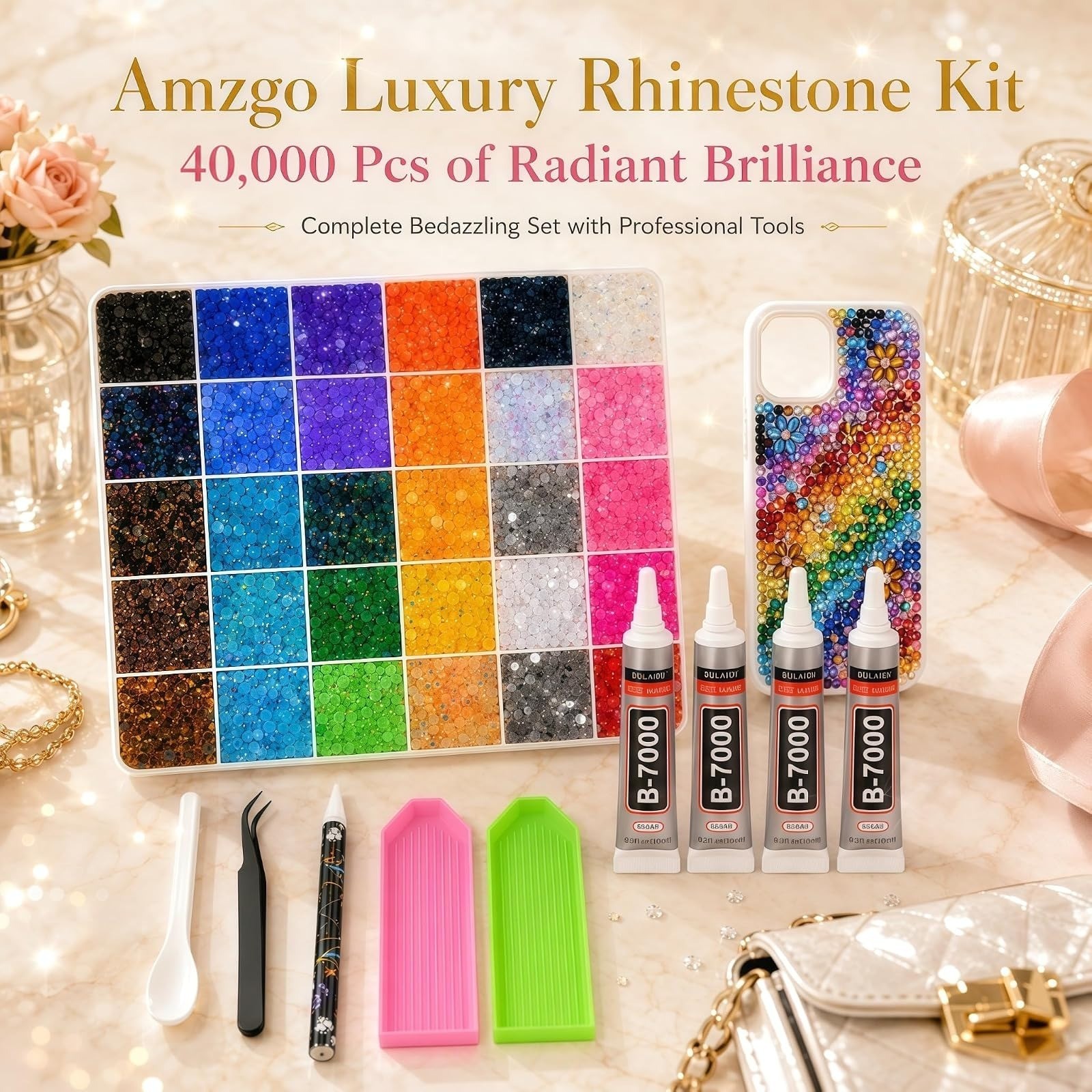 40000Pcs Rhinestones Bedazzling Kit with Glue for Nail Art & Crafting