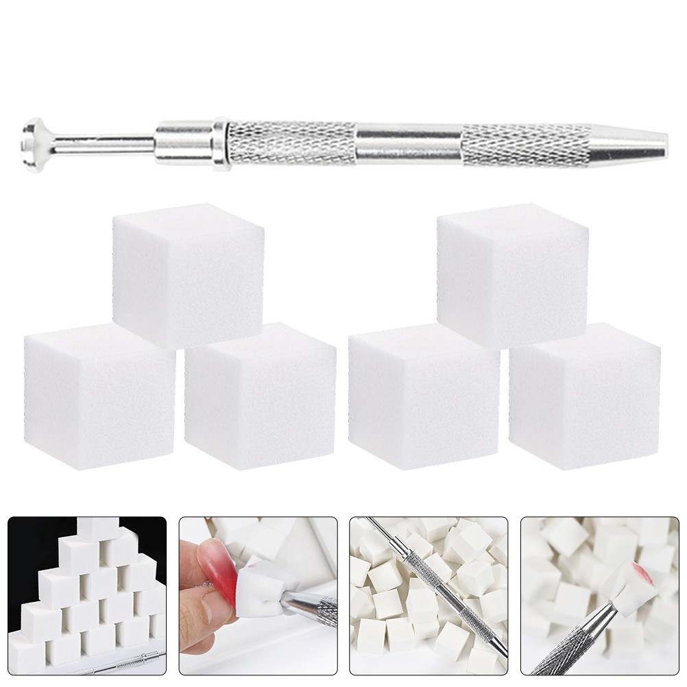 1 Set Small Soft Nail Sponges and 4-Prong Metal Grabber for Manicure Use